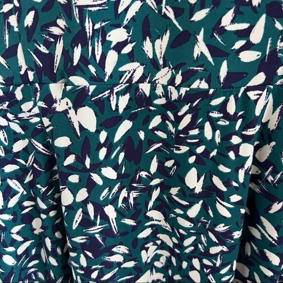 Eliza J Faux Wrap Collared Green Cream Navy Brushstroke Dress 6 - Picture 10 of 14